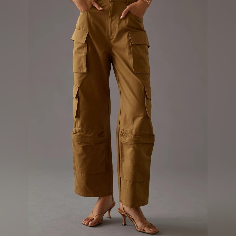 Molly King X Bayse Wide Leg Cargo Pants Khaki Utility Pocket Zipper Detail Cropp - Picture 3 of 14